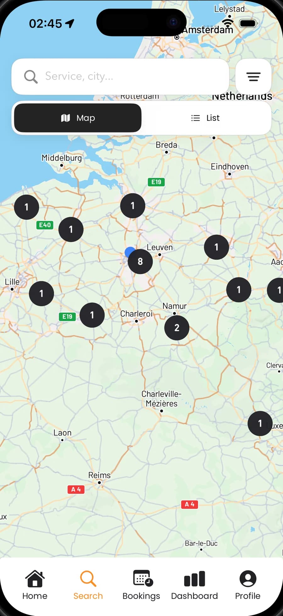 Map search across detailers in Belgium