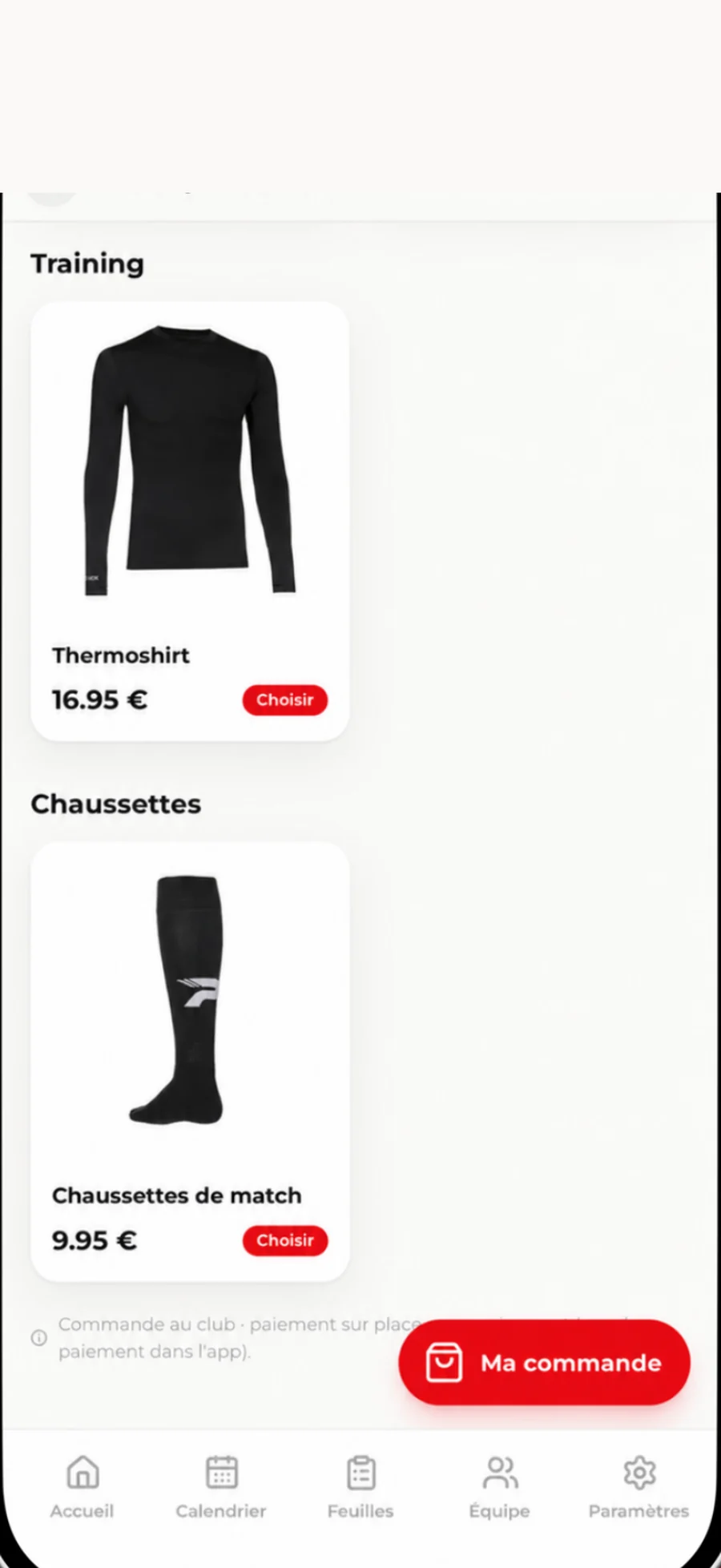 The club shop, ordered through the app